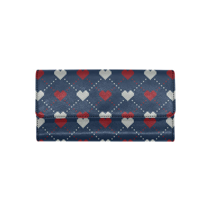 Heart Knit Pattern Print Design HE05 Women's Trifold Wallet