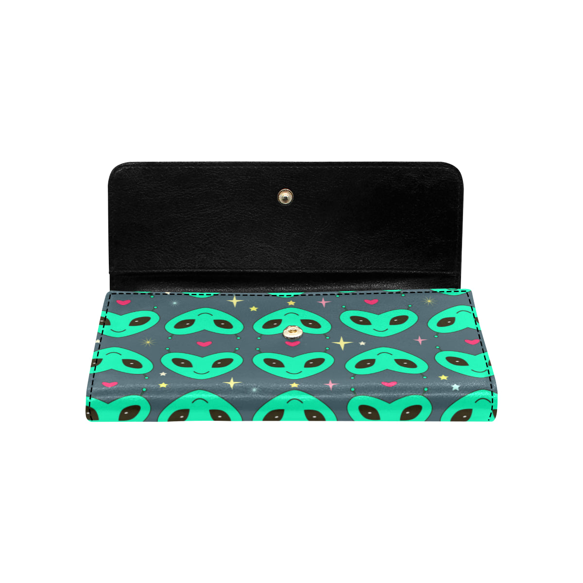 Alien Head Heart Pattern Print Design 03 Women's Trifold Wallet