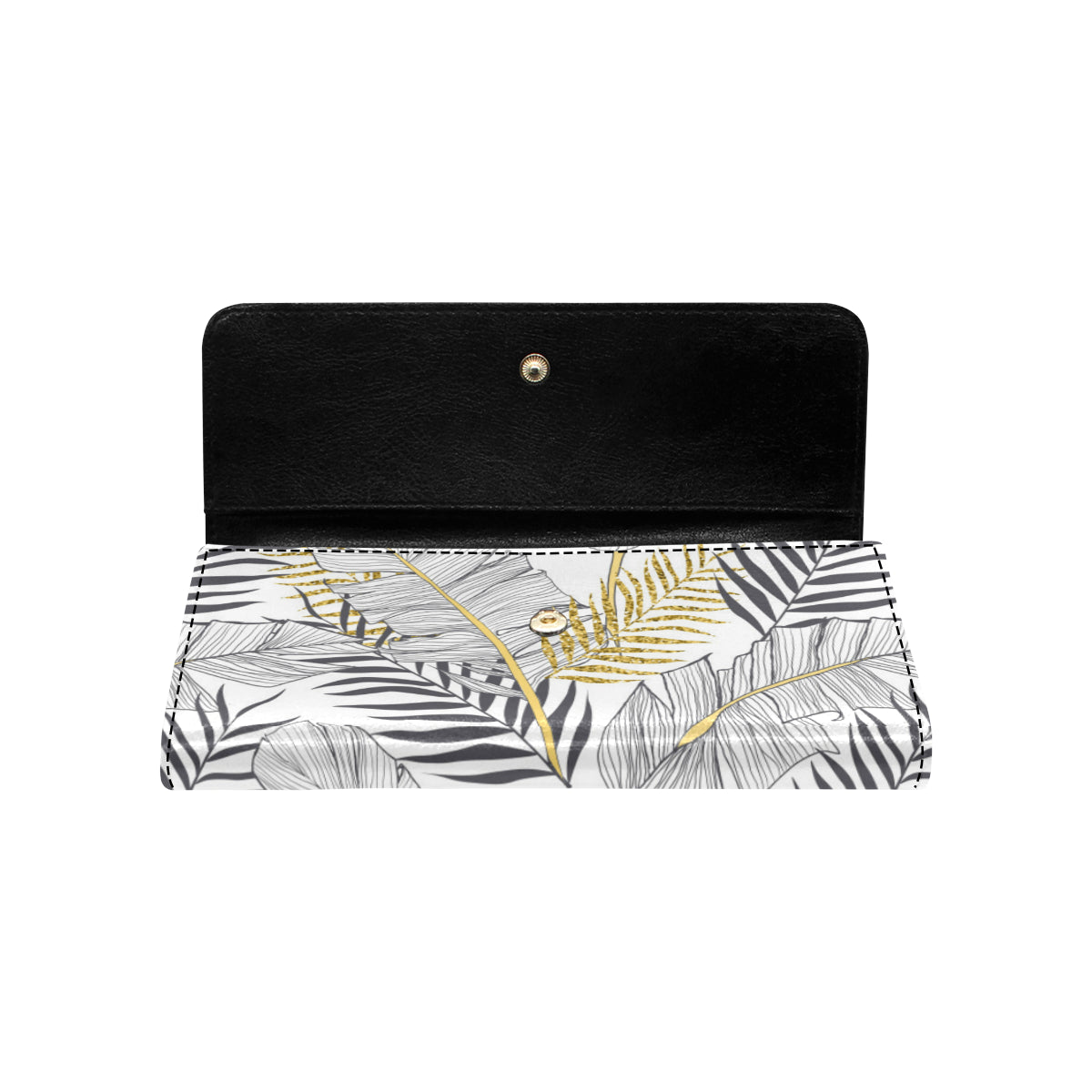 Gold Glitter Tropical Palm Leaves Women's Trifold Wallet