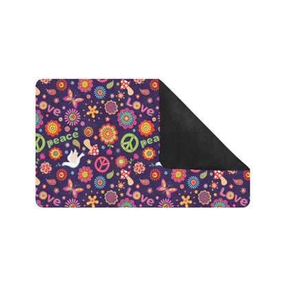 Flower Power Peace Design Print Rubber Doormat