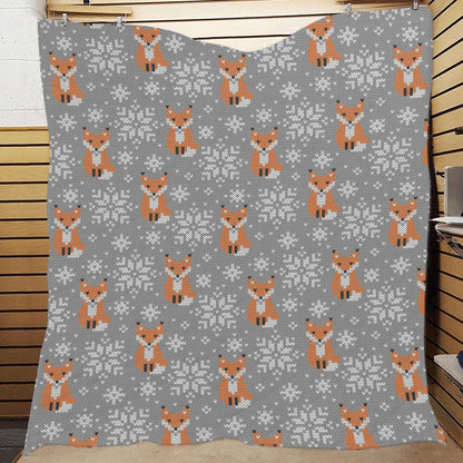 Knit Red Fox Pattern Print Design 02 Premium Quilt