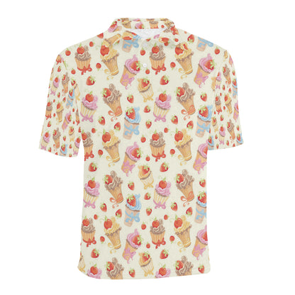 Cupcakes Strawberry Cherry Print Men Polo Shirt