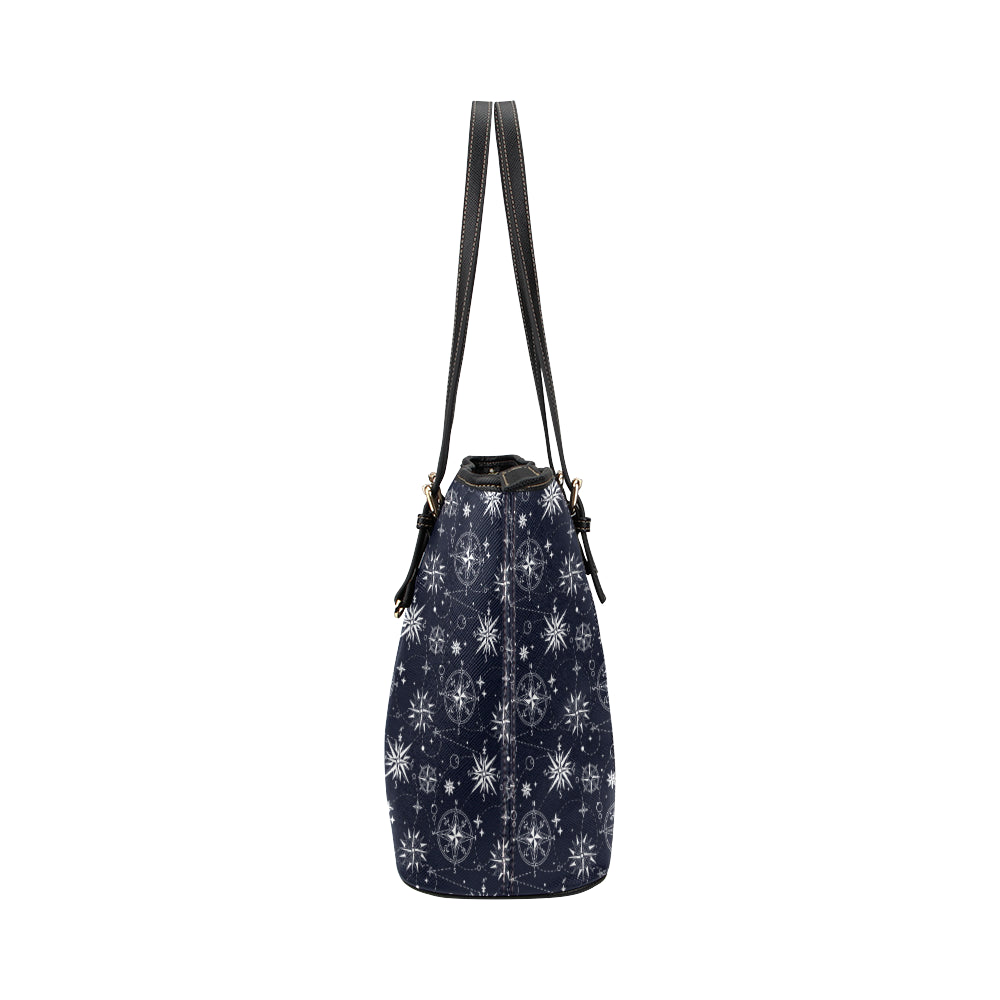 Nautical Sky Design Themed Print Leather Tote Bag