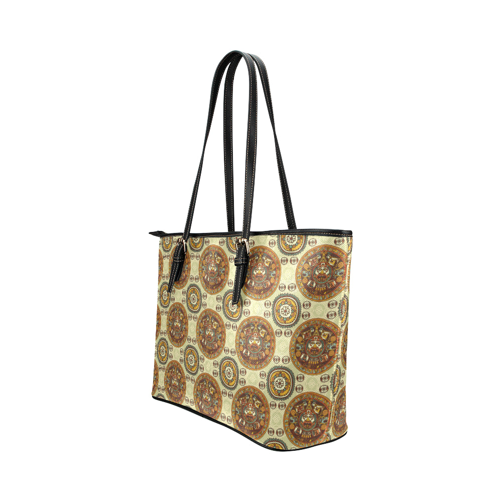 Calendar Aztec Themed Print Pattern Leather Tote Bag