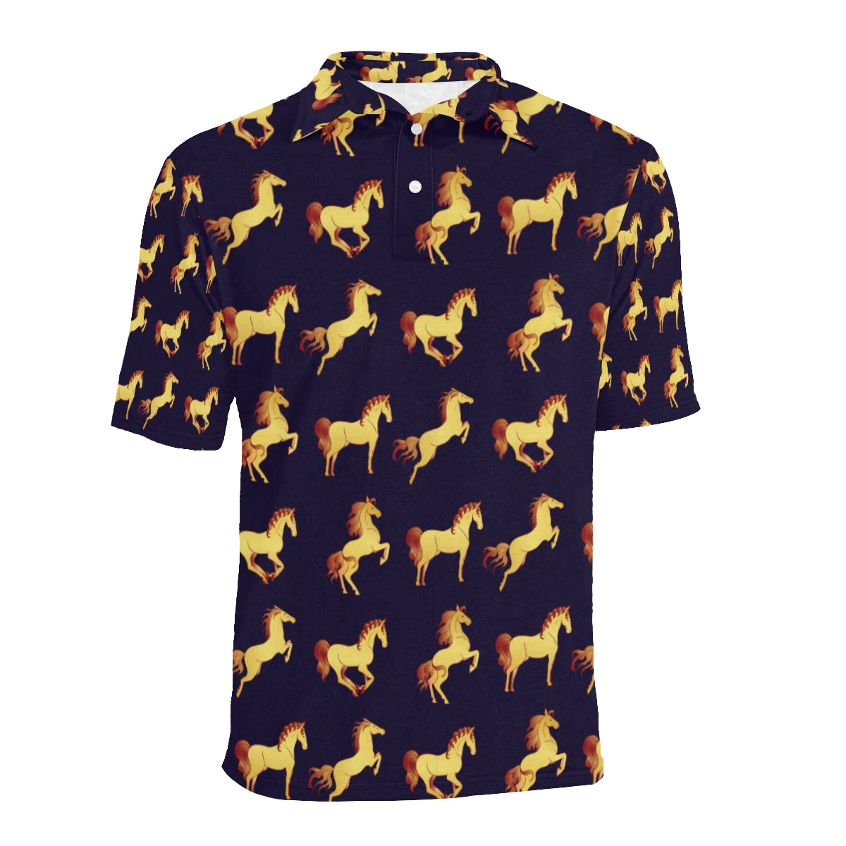 Gold Horse Pattern Men Polo Shirt