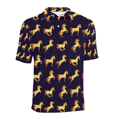 Gold Horse Pattern Men Polo Shirt