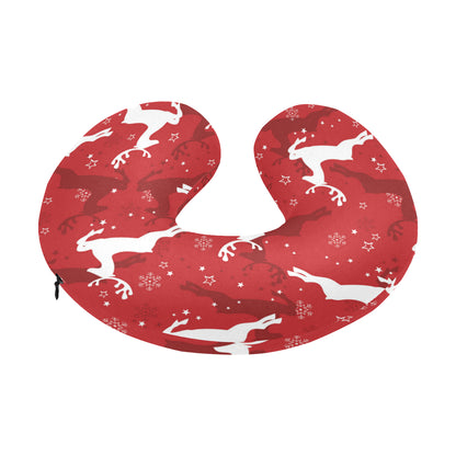 Reindeer Red Pattern Print Design 01 U-Shaped Travel Neck Pillow