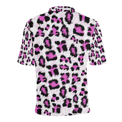 Leopard Pink Skin Print Men Polo Shirt
