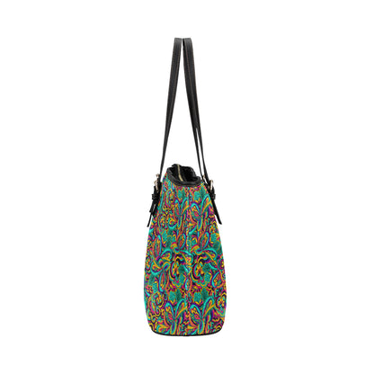 Psychedelic Trippy Floral Design Leather Tote Bag