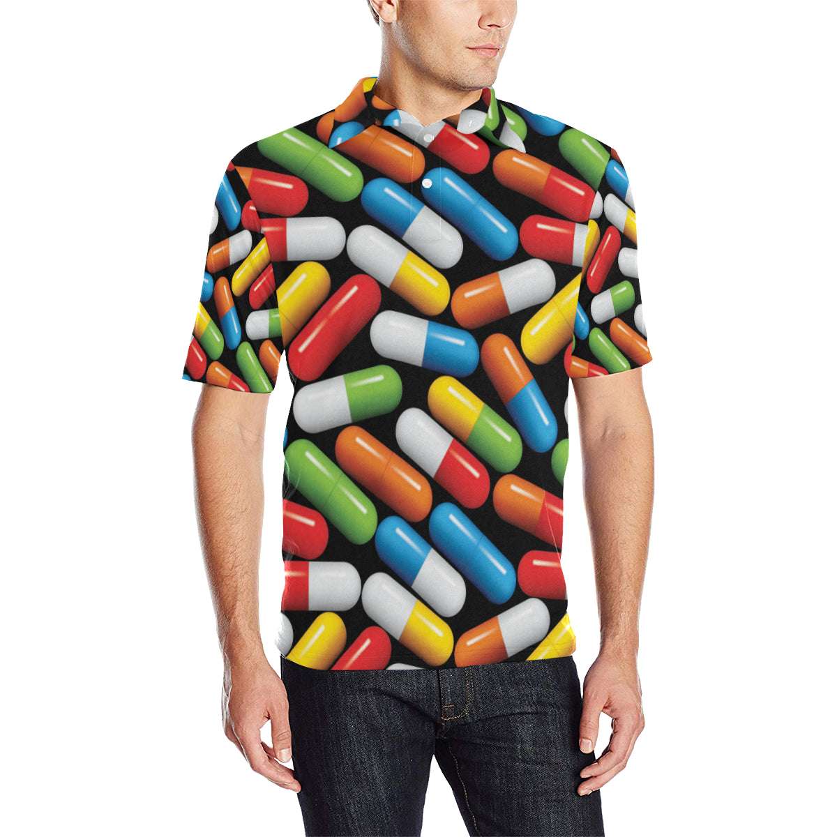Pill Pattern Print Design A02 Men Polo Shirt