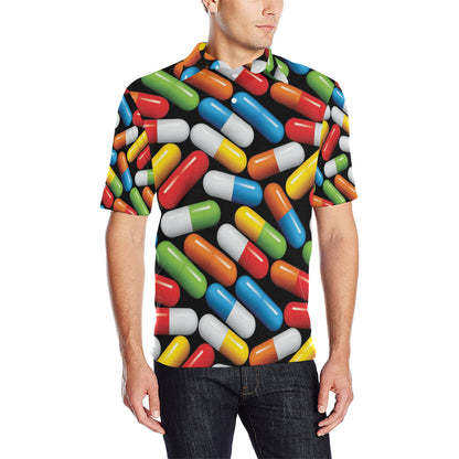 Pill Pattern Print Design A02 Men Polo Shirt
