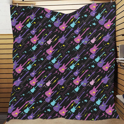 Electric Guitar Pattern Print Design 02 Premium Quilt