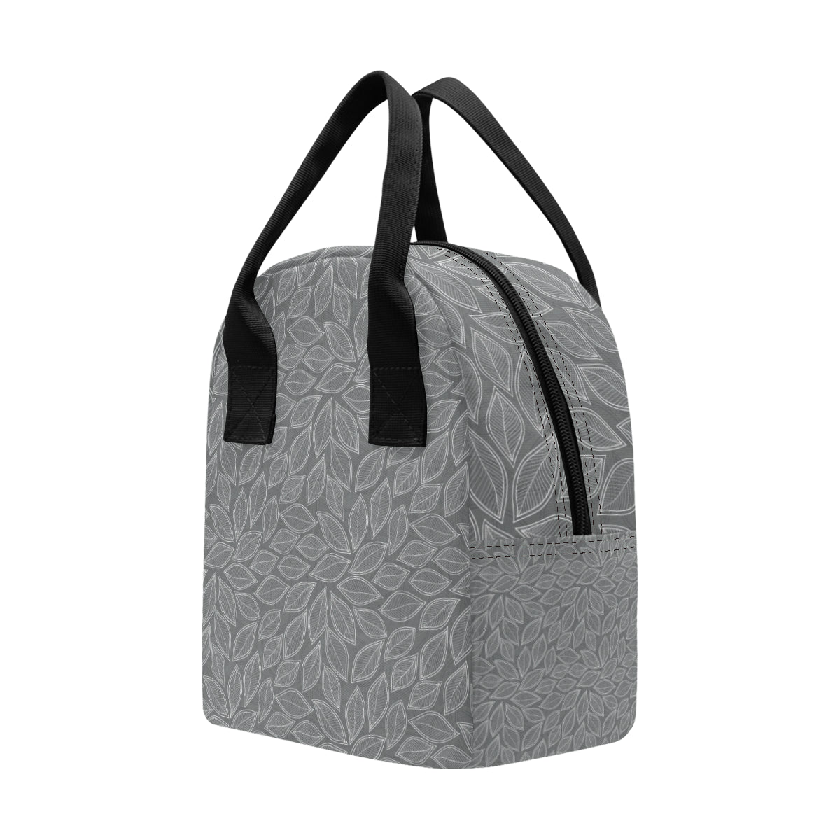 Elm Leave Grey Print Pattern Insulated Lunch Bag