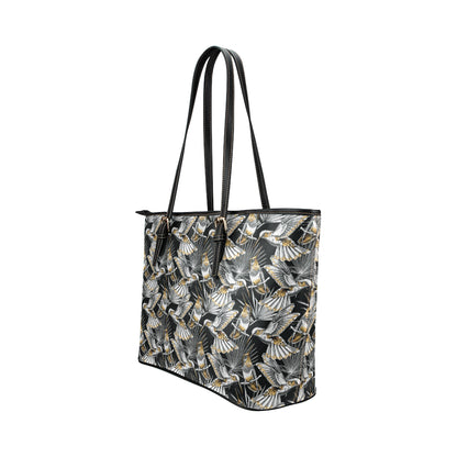 Hummingbird Gold Design Themed Print Leather Tote Bag