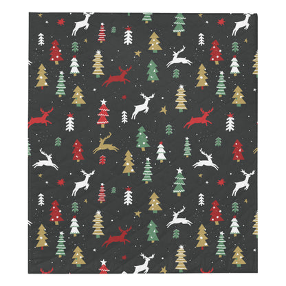 Christmas Tree Deer Style Pattern Print Design 03 Premium Quilt