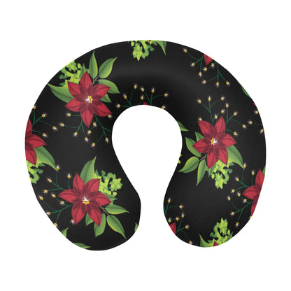 Poinsettia Pattern Print Design A01 U-Shaped Travel Neck Pillow