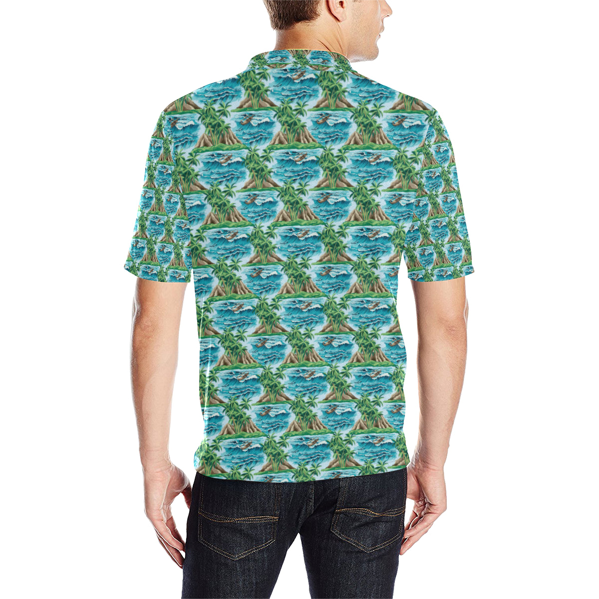 Palm Tree Hawaiian Themed Design Print Men Polo Shirt
