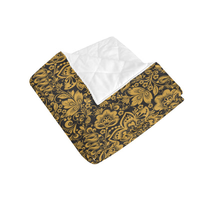 Brocade Gold Pattern Print Design 01 Premium Quilt