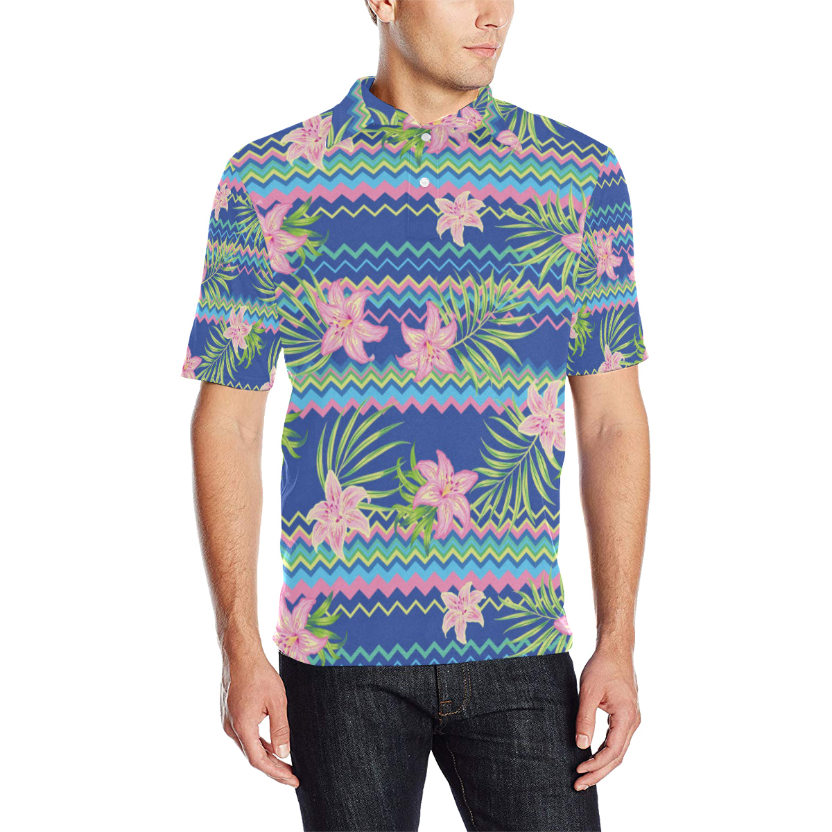 Lily Pattern Print Design LY015 Men Polo Shirt