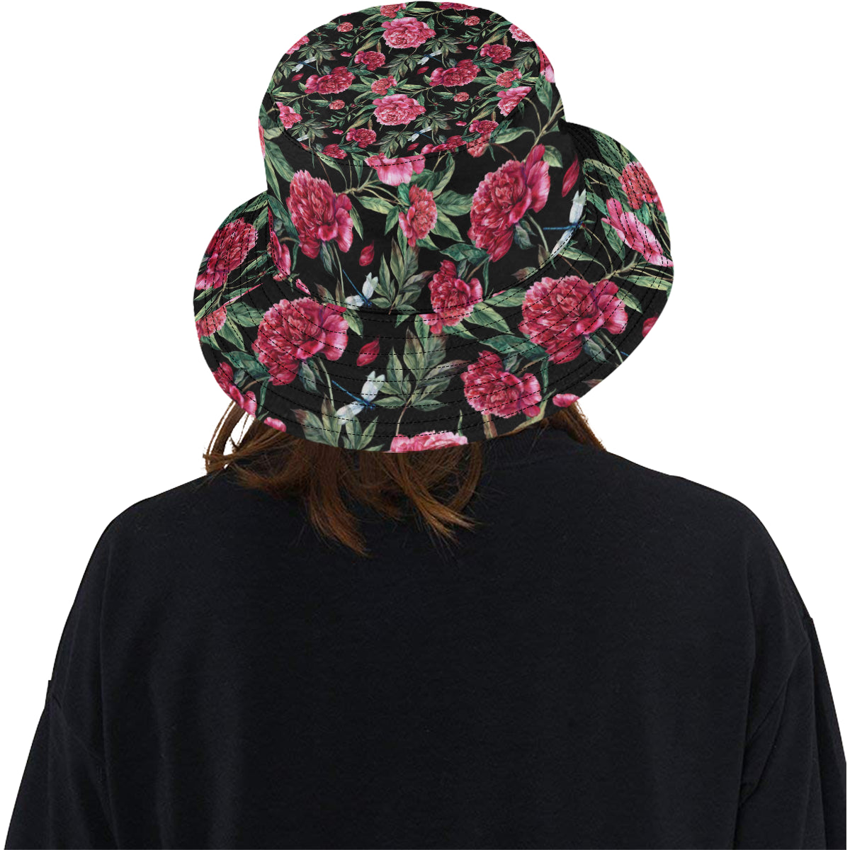 Peony Pattern Print Design PE04 Unisex Bucket Hat