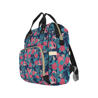 Flamingo Red Hibiscus  Pattern Diaper Bag Backpack