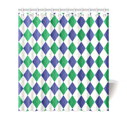 Argyle Green Blue Pattern Print Design 03 Shower Curtain