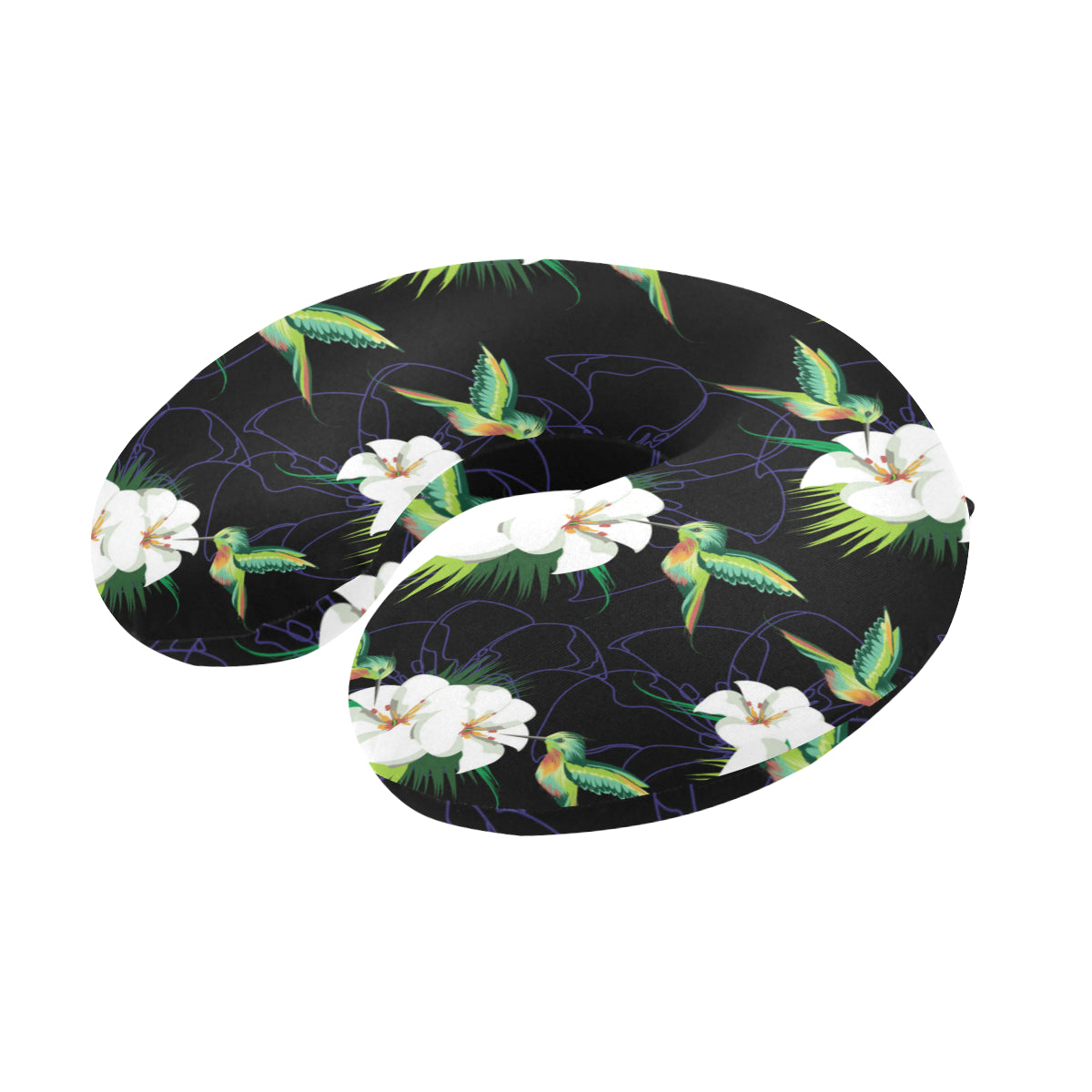 Hummingbird with Flower Pattern Print Design 03 U-Shaped Travel Neck Pillow