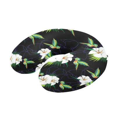 Hummingbird with Flower Pattern Print Design 03 U-Shaped Travel Neck Pillow