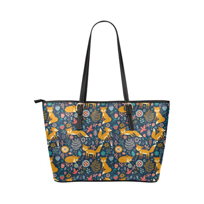 Fox Cute Jungle Print Pattern Leather Tote Bag