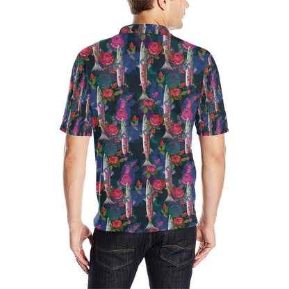 Barracuda with Folwer Pattern Print Design 01 Men Polo Shirt
