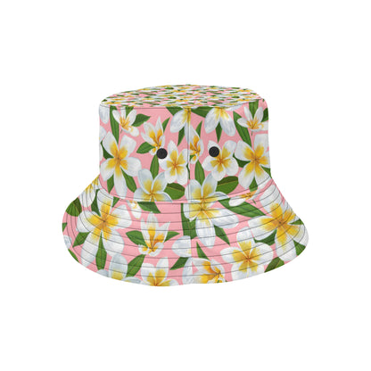 White Plumeria Pattern Print Design PM011 Unisex Bucket Hat