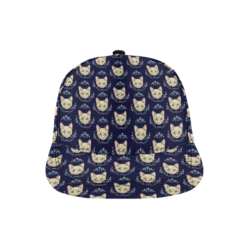 Cat Head with flower Print Pattern Snapback Cap