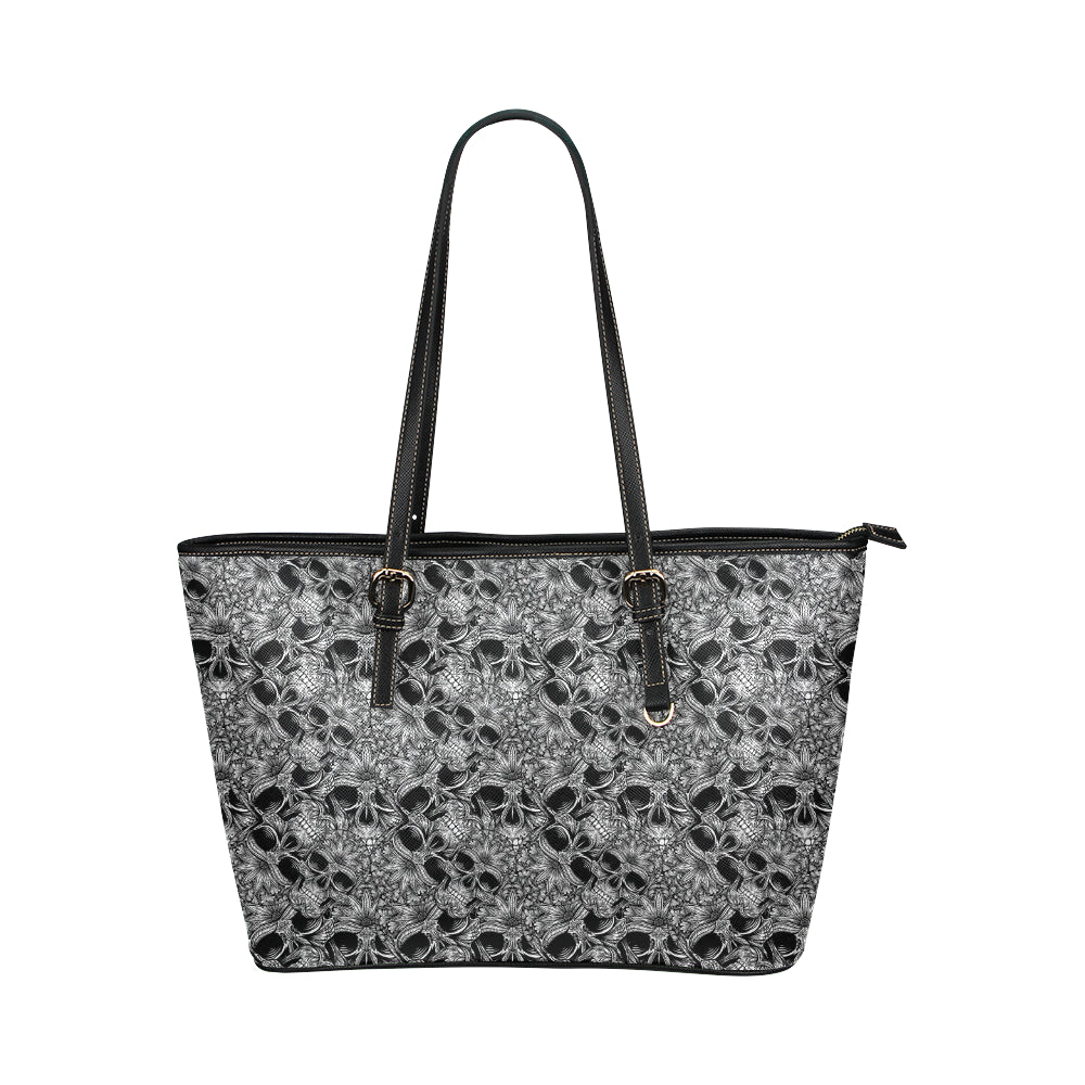 Skull Tattoo Design Print Leather Tote Bag