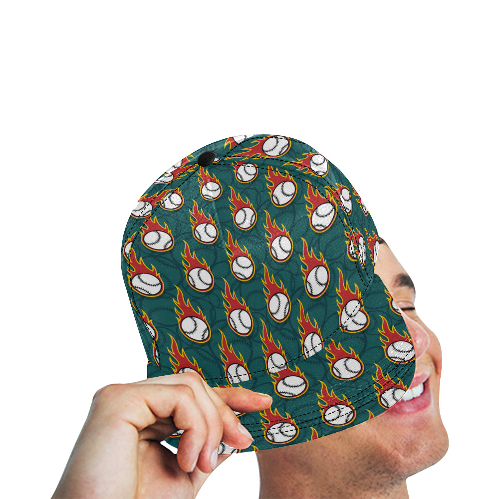 Baseball Fire Print Pattern Snapback Cap