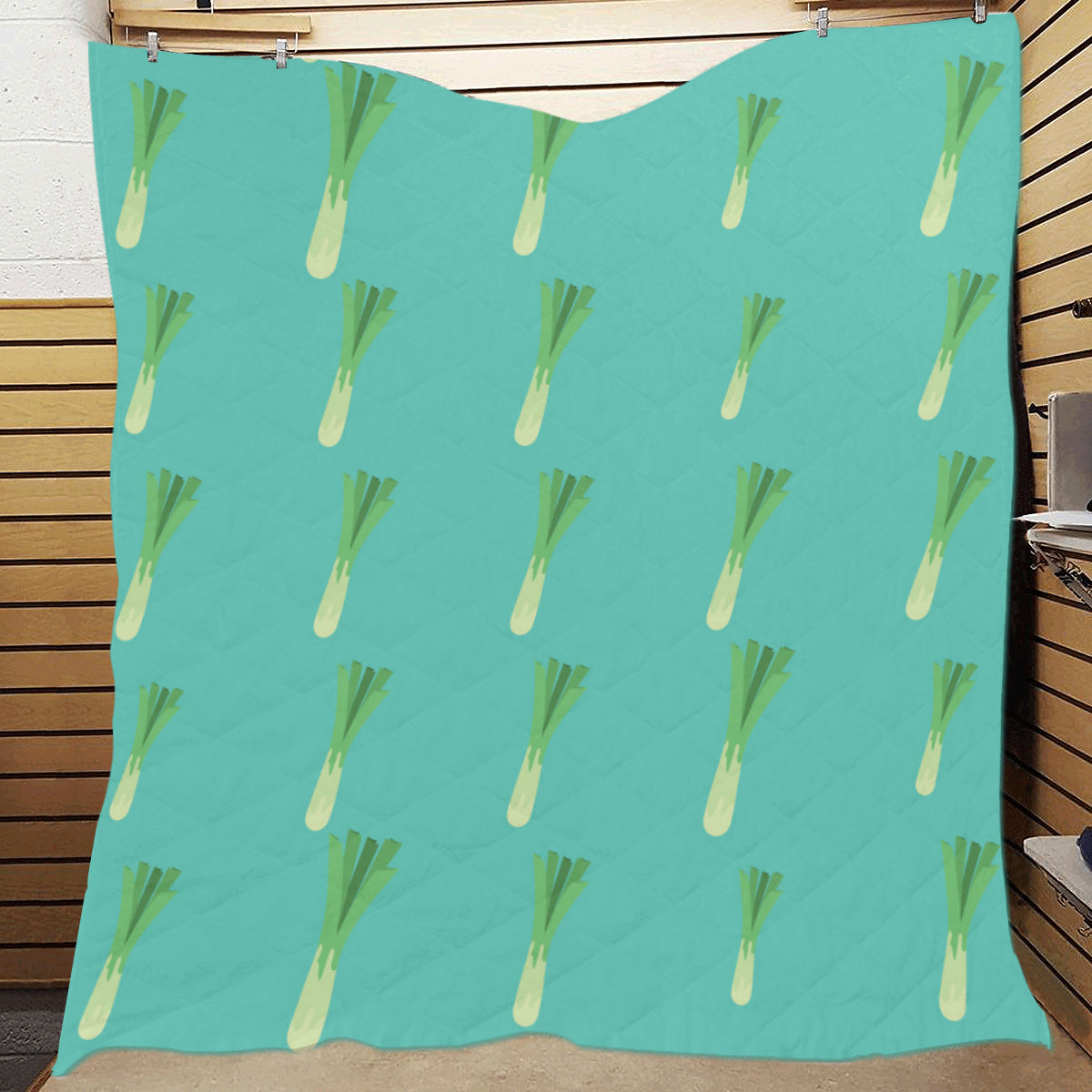 Leek Pattern Print Design 01 Premium Quilt