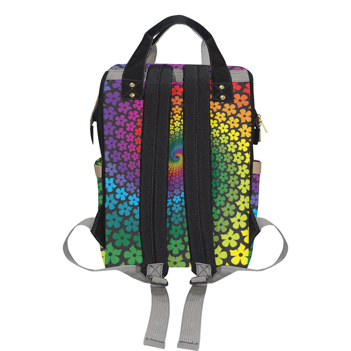 Flower Power Rainbow Spiral Print Diaper Bag Backpack