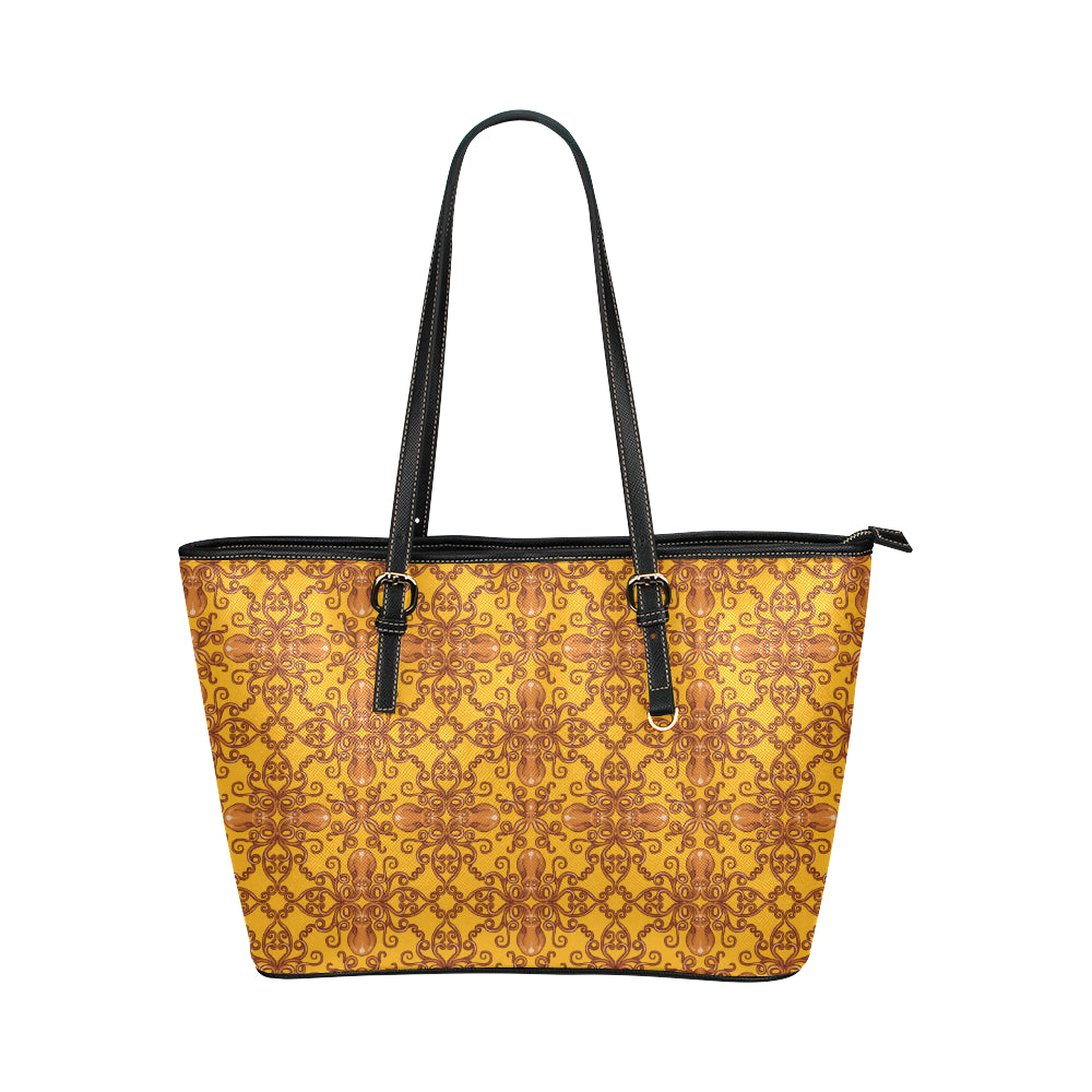 Octopus Background Design Print Leather Tote Bag
