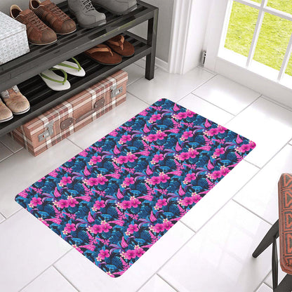 Tropical Folower Pink Themed Print Rubber Doormat