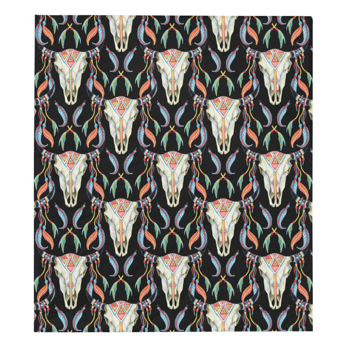 Buffalo Head Boho Style Pattern Print Design 01 Premium Quilt