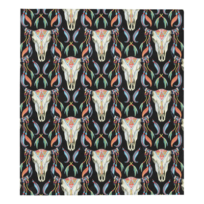 Buffalo Head Boho Style Pattern Print Design 01 Premium Quilt
