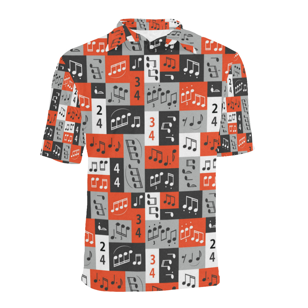 Music Note Design Themed Print Men Polo Shirt