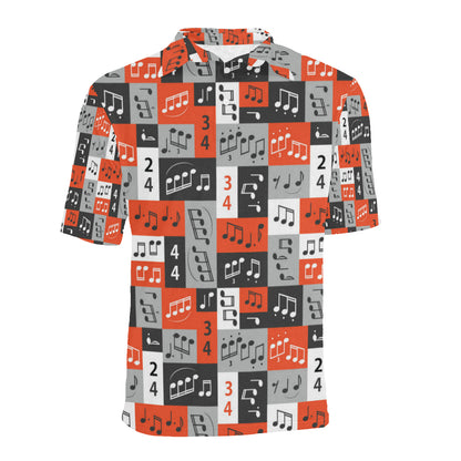 Music Note Design Themed Print Men Polo Shirt