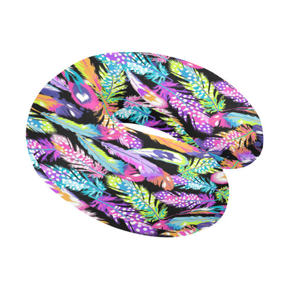 Neon Feather Pattern Print Design A02 U-Shaped Travel Neck Pillow