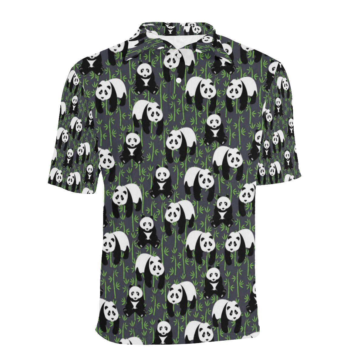 Panda Bear Bamboo Themed Print Men Polo Shirt