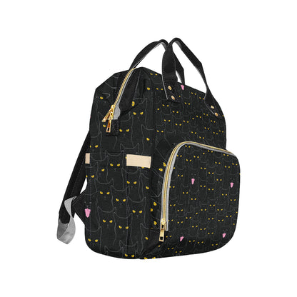 Black Cat Yellow Eyes Print Pattern Diaper Bag Backpack