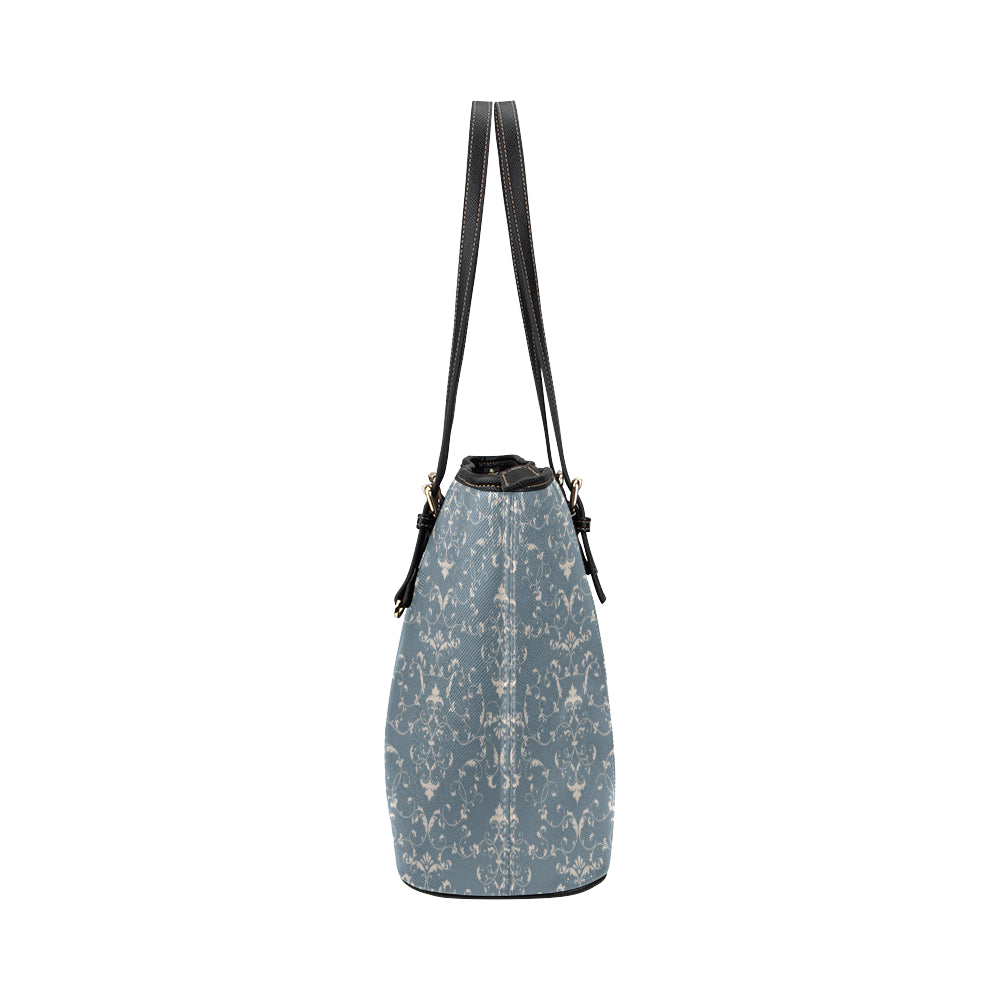 Damask Elegant Teal Print Pattern Leather Tote Bag