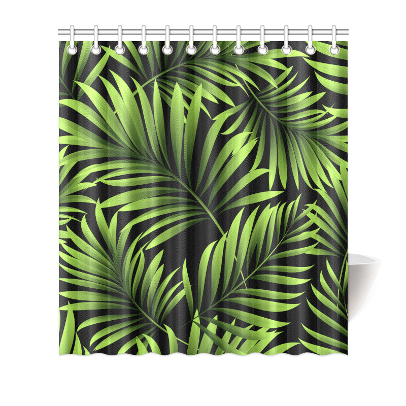 Green Neon Tropical Palm Leaves Shower Curtain