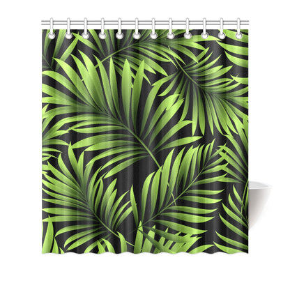 Green Neon Tropical Palm Leaves Shower Curtain