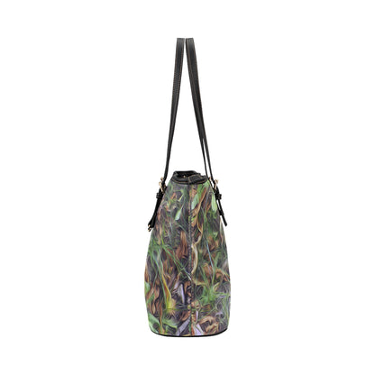 Camouflage Realistic Tree Print Leather Tote Bag