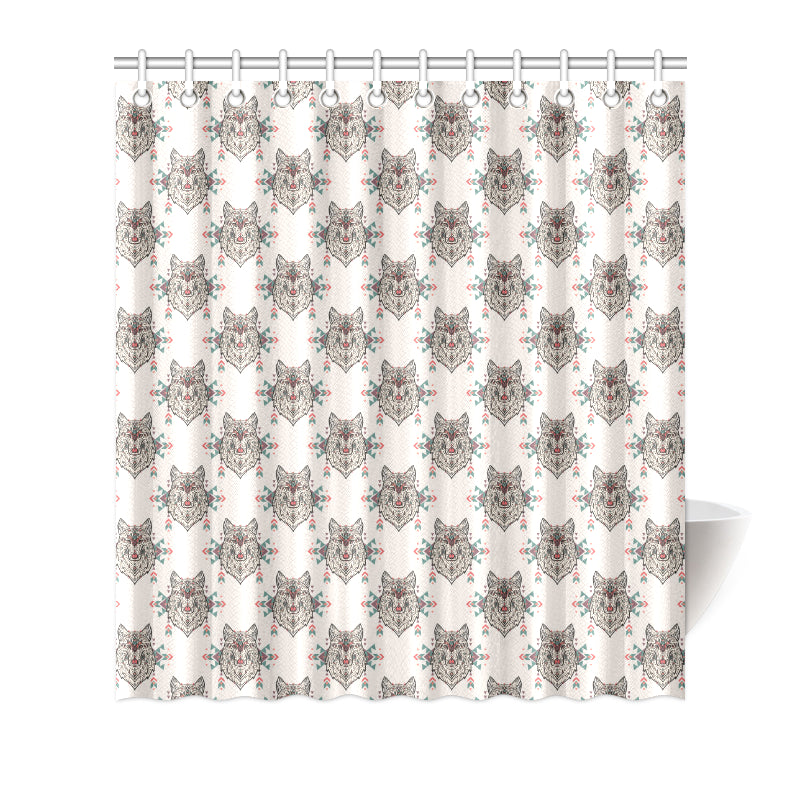 Aztec Wolf Pattern Print Design 01 Shower Curtain